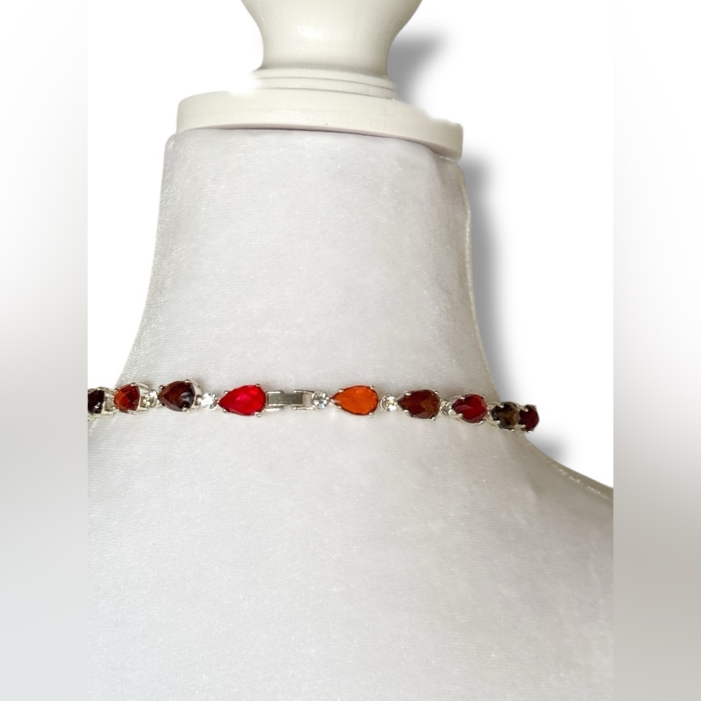 Multicolor Crystal Statement Necklace Red Orange … - image 6
